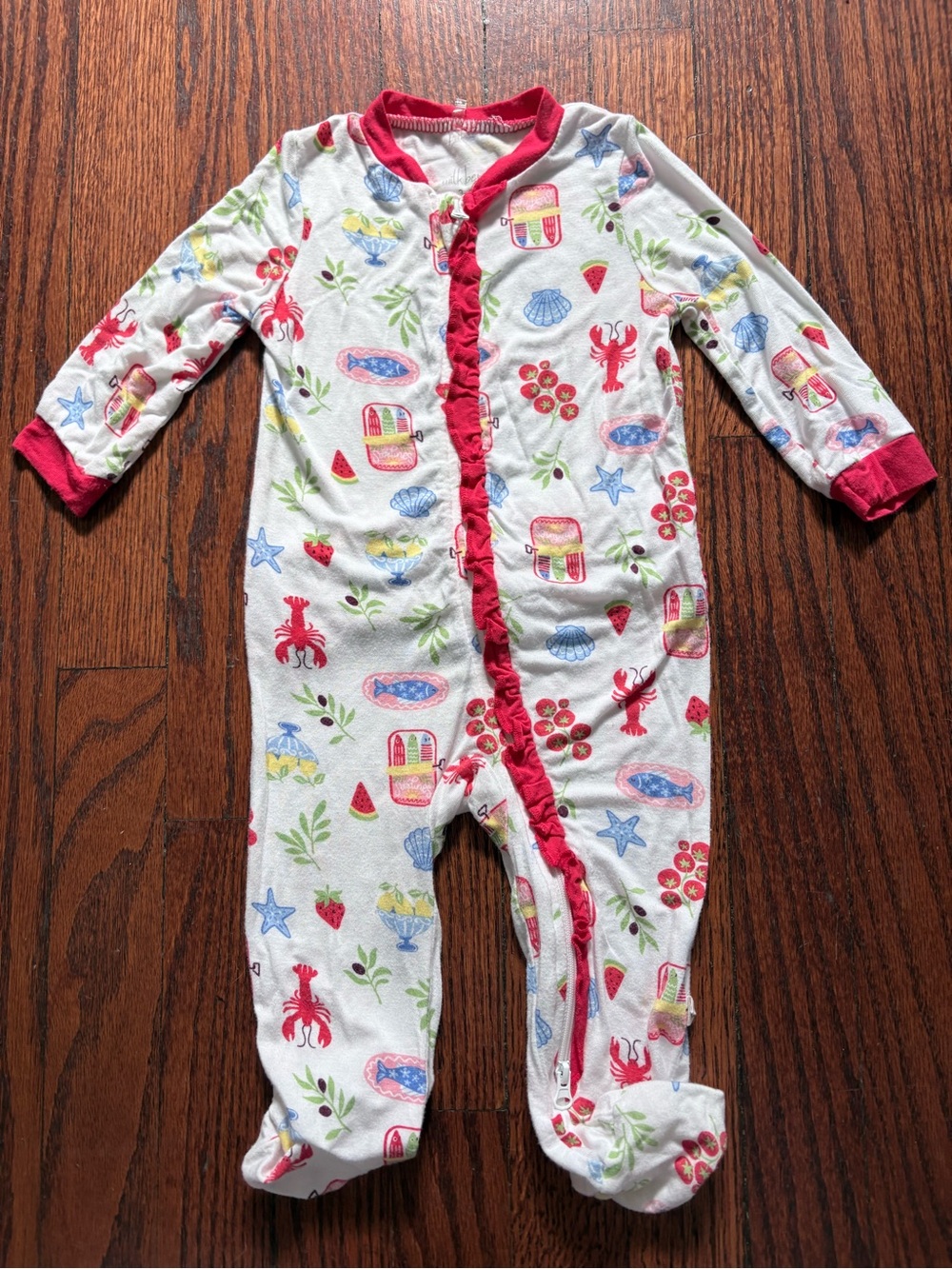 Milkberry Baby Girl Bamboo New England Summer Footed Sleeper 3-6 Months Lobster